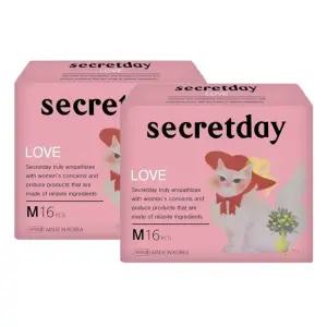 [시크릿데이] 시크릿데이 러브 날개형 생리대 중형 16Px2팩