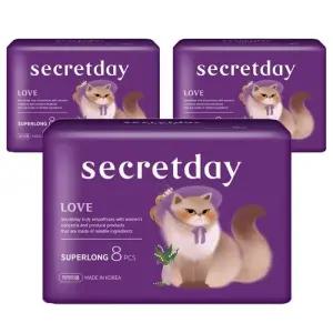 시크릿데이 러브 날개형 생리대 슈퍼롱 오버나이트 8Px3팩