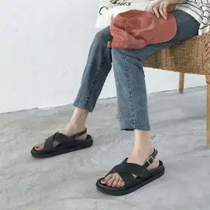 [하프클럽/]블랙 여성 캐주얼 끈샌들 낮은굽 필수템 스포츠 바캉