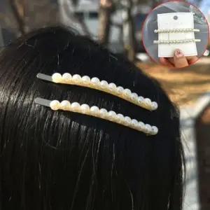 여성 2P 헤어핀 파티 웨딩 꾸밌 소형 장식 진주 곡선