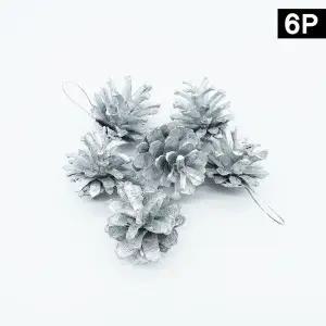 [셀러에이드]크리스마스트리 솔방울장식 실버 대형6개입