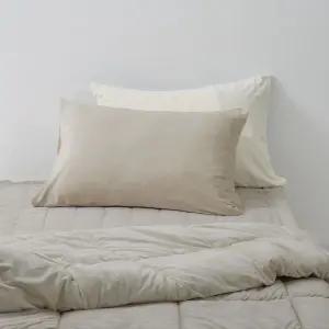 JAJU 밍크 플리스 배색 베개커버 70x50cm 베이지