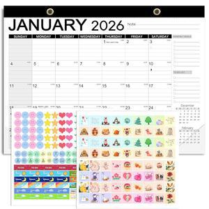 탁상용 달력 2026, 잉크 번짐 방지, 투명 커버, 스티커 2026 18개월, 가족, 사무실, 학생, 교사 용품용 대형 2026-2027 - 심플