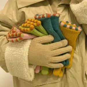 은창손목 컬러 배색 핸드폰 터치 니트 장갑 겨울