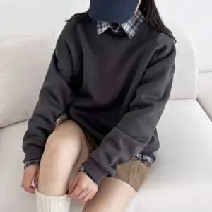 사선 여성 맨투맨 여자 긴팔티 겨울 상의 기모 티셔츠