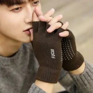 (선택 반장갑_블루그레이)니트 반장갑 손가락 장갑 커플장갑 키보드 겨울장갑