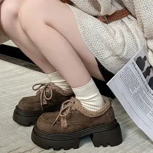 [다잇템] 여성 부츠 키높이 보온 단화 청키 겨울용