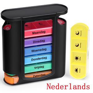 [네덜란드 인쇄] 주간 알약 정리함 디스펜서 1개 쌓을 수  칸 7개 하루 4회 - 아침 점심 저녁  취침