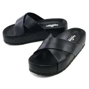 여성 남성 엑스 스트랩 블랙 통굽 슬리퍼 실내화 근무화 (WFKCW2J)