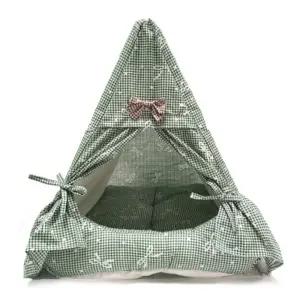 예쁜 강아지 텐트 집 삼각 하우스 체크 그린애견 겨울 반려 개텐트 인디언
