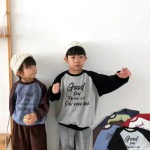 데이나그랑 아동 긴팔 배색맨투맨 802018유바지 티셔츠 실내복 신발 등원룩 키즈옷 상하 세트 츄리닝 맨투