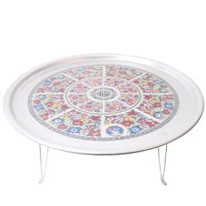 알루늄 밥상 왕대접이식상 좌탁 바닥 디자인 테이블 휴대용 원형 레트로 다용도상