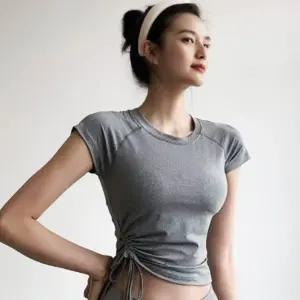 필라폴 요가 테스복 상의 주름 반팔티여름셔츠 스포츠웨어 옆셔링셔츠 헬스 테스 통기성좋은셔츠 셔츠