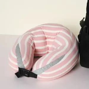 고품질 목쿠션 여행용 줄모늬 낮잠 목베개 기내용 핑크 (WFKDXV8)