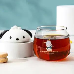 산리오 포차코 입체 뚜껑 유리컵 400ml이유식기 아동 유아 스텐 물컵 양수 빨대