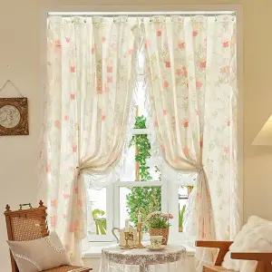 플라워 레이스 이중 커튼 가리개 가림막 1.5 x 1.5m 거실쉬폰 가림막천 주방 작은창 행거 중문 시공 이쁜거