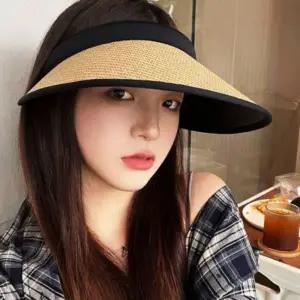 여름 썬캡 휴대용 밀짚 휴양지 여행 여성 모자썬 자외선 왕골 선캡 내추럴 돌돌이 차단 JON