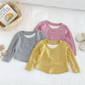 단추라운드 아동 골지 긴팔티셔츠 205471유바지 유티 실내복 신발 등원룩 키즈옷 상하 세트 츄리닝 맨투맨