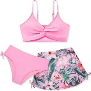 스커트 트위스트 크로스 비키니를 입은 소녀 수영복 어깨 끈 조절 가능한 십대