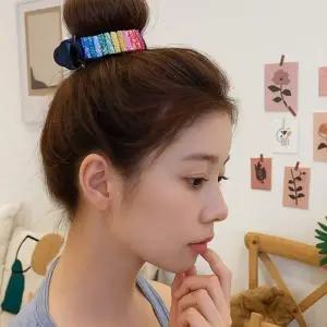 [골드스마일]레인보우 트윙클 데일리 똥머리 헤어집게핀 클래식