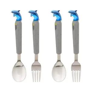 릴팡 유아 스푼 포크 스텐 가정용 휴대용 돌고래 X2개
