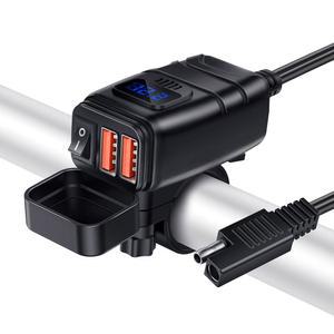 랜드파우 모터사이클 휴대폰 충전기, SAE-USB 어댑터 12V 전압계 및 ON/OFF 스위치 , 휴대폰, 태블릿, GPS, 카메라용 6 8A QC3 0 듀얼 포트 방수 USB 충전기
