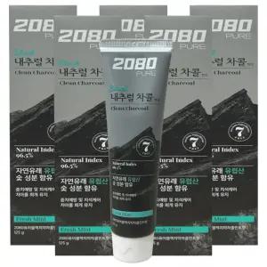 2080 퓨어 블랙치약 차콜민트 125g x 5개 내추럴 블랙 치석케어 대용량 치약