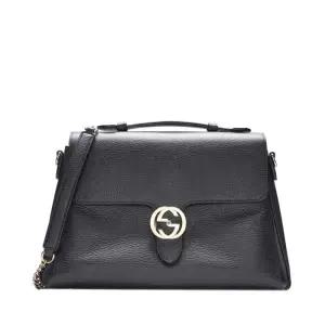 [중고명품] 블랙 인터로킹 G 탑 핸들 라지 토트백