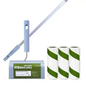 [아임] 돌돌이 테이프클리너 밀대+핸들+리필 90회x4개 세트 사선 먼지제거 테이프 롤크리너 찍찍이