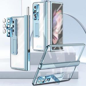 [유니커블]갤럭시 Z폴드3 Z폴드4 강화유리필름 카메라보호 펜 수납 마그네틱 힌지 거치대 투명 하드 케이스