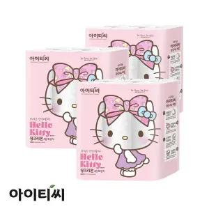 [헬로키티] 4겹 핑크리본 화장지(20m) 24롤X3팩(72롤)