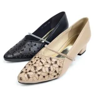 의정부수제화 소가죽 큐빅 발편한 여성 통굽 구두 여자 편한구두 4cm