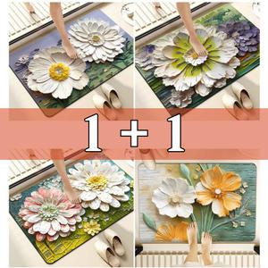 3D 규조토 플로랄 발매트 2개 / 빨아쓰는 발매트 주방 욕실 발매트