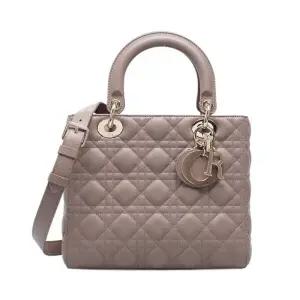 [중고명품] 다크 핑크 레이디  금장 미듐 토트백