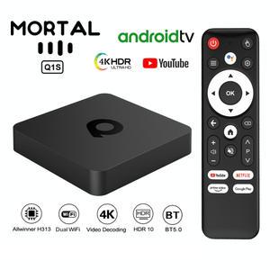 셋톱 박스 안드로이드 스마트 TV AllwinnerH313 글로벌 버전 Mortal Q1 4K 구글 음성 어시스턴트 H 265 IPTV 듀얼 2 4G5GWifi 블루투스