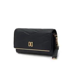 (선물포장/쇼핑백동봉)블랙 가죽 DD로고 골드바 장식 반지갑 DCWA4E414