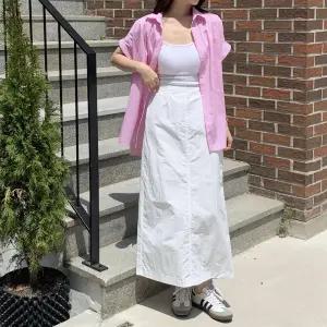 여자 데일리 나일론 아노락 뒷밴딩 H라인 롱 스커트