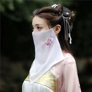 고대 얼굴 꽃무늬 고풍 한복 한 액세서리 헤어 베일 가리개 자수 복면