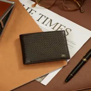 닥스 액세서리 남성 24FW [스테디셀러]브라운 짜임패턴 소가죽 반지갑 WBWA4F218W3