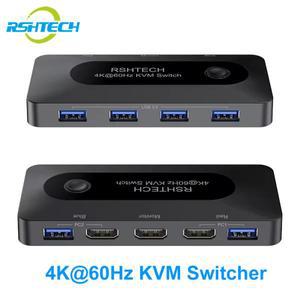 RSHTECH USB 3.0 스위치 노트북 PC용 마우스 키보드 프린터 4K @ 60Hz HDMI KVM 선택기 2 컴퓨터 공유