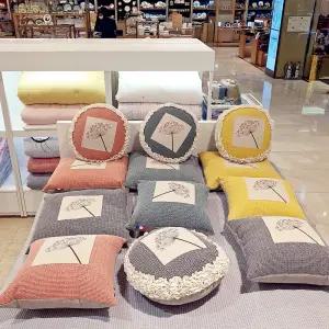 면 피그먼트 워싱 와플 자수 쿠션커버 사각 원형 45 50 45R