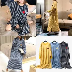 여성 홈웨어 빅사이즈 잠옷 원피스 간절기 파자마 봄가을 오버핏