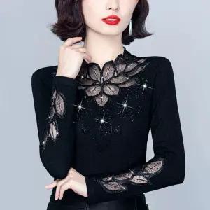 레이스 라인 대스복 긴팔 상의 블링블링 매쉬 레오타드 사교 얇은 레나댄스복 블라우스