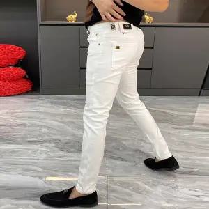 기모 데님 팬츠 청바지 겨울 방한  2025 스트레치 남성 패션 심플 기질 다용도 흰색 스트레이트 비즈니스