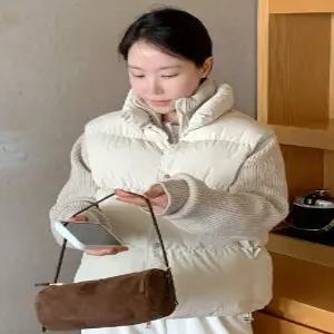 룰루 니트 배색 집업 패딩 (2color)