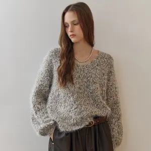 [MAXZA] 스팽글 믹스 헤어리 루즈핏 브이넥 니트