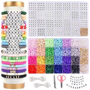 Uollgess 6000 PCS 클레이 비즈 브레이슬릿 제작 키트, A to Z 알파벳 글자 비즈, 우정 팔찌 귀걸이 목걸이 공예 주얼리 키트