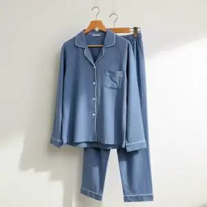 남자 순면 파자마 세트 잠옷 바지 빅사이즈 가을 겨울 블루 남성 남성용