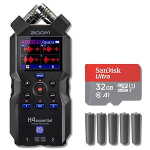 Zoom H4essential 4트랙 32비트 플로트 휴대용 오디오 레코더(32GB 마이크로SD 카드 및 AA 배터리 포함)