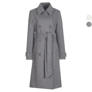 여성 하이넥 벨티드 겨울 정장 울코트